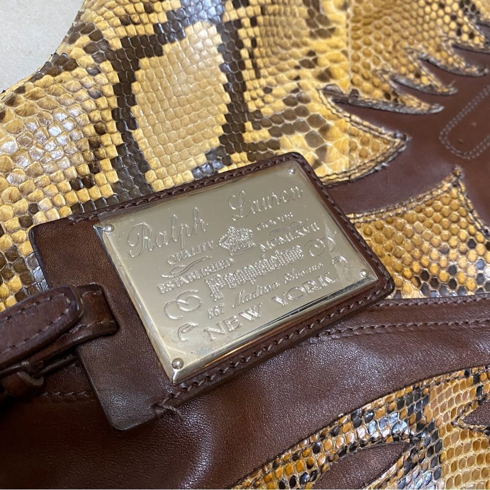 Ralph Lauren Collection Italian Tan Python Western Flame Stitch Hobo Handbag - Picture 4 of 16